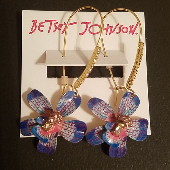Betsey Johnson orchid blue dangle earrings - Picture 1 of 4